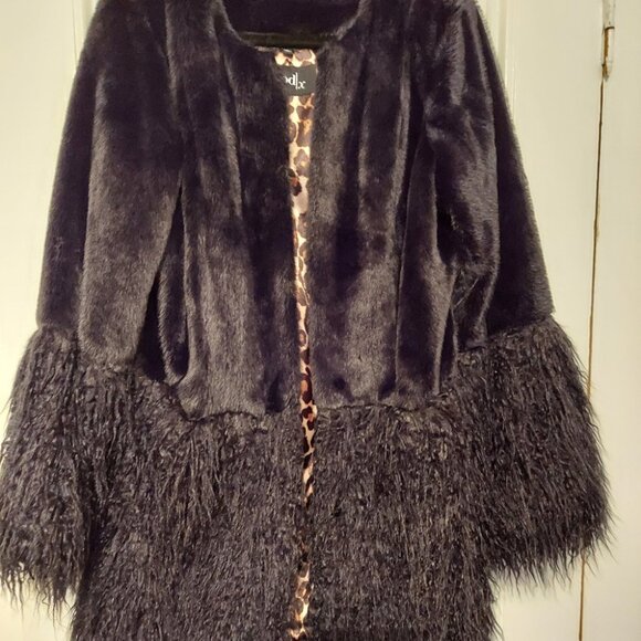 ModX Black Knee Length Faux Fur Coat size L - Picture 1 of 1